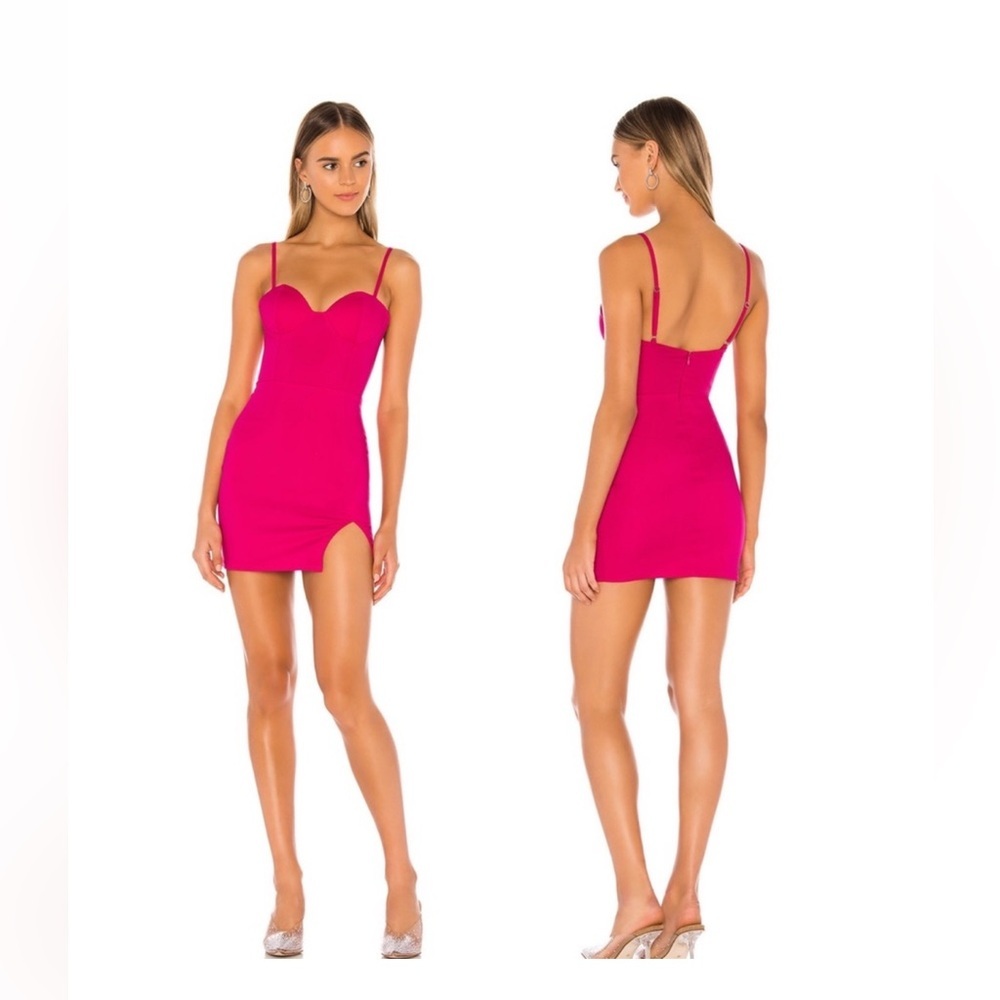 SuperDown Olivia Bustier Mini Dress in hot pink.